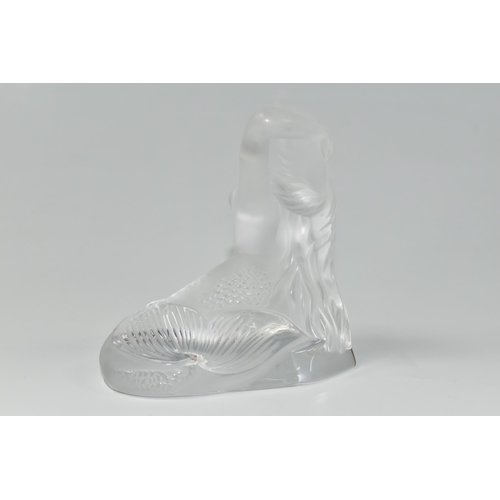 386 - A LALIQUE 'THEANO' PAPERWEIGHT/FIGURINE, depicting a mermaid reclining on a rocky base, engraved mar... 