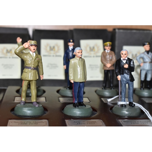 387 - A COLLECTION OF TEN METAL & SOUL MILITARY MINIATURES, together with individual boxes and wooden disp... 