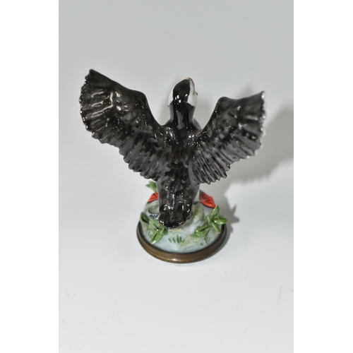 389 - A BOXED STAFFORDSHIRE  CHELSEA BONBONNIERE, a hand painted puffin with outstretched wings, in origin... 