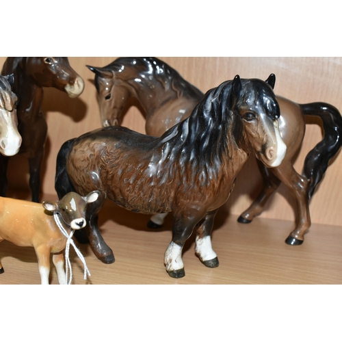 416 - A GROUP OF BESWICK ANIMAL FIGURES, comprising Exmoor Pony 'Heatherman' model no 1645 (small chip to ... 