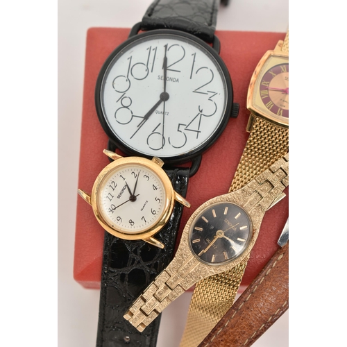 255 - A SELECTION OF FIVE SEKONDA WRISTWATCHES, to include a Military style wristwatch with black dial and... 