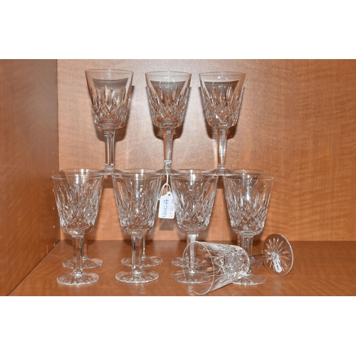 1200A - A SET OF SIX WATERFORD LISMORE  WINE GLASSES, comprising eleven with inscribded mark to the base and... 