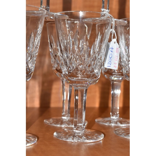 1200A - A SET OF SIX WATERFORD LISMORE  WINE GLASSES, comprising eleven with inscribded mark to the base and... 