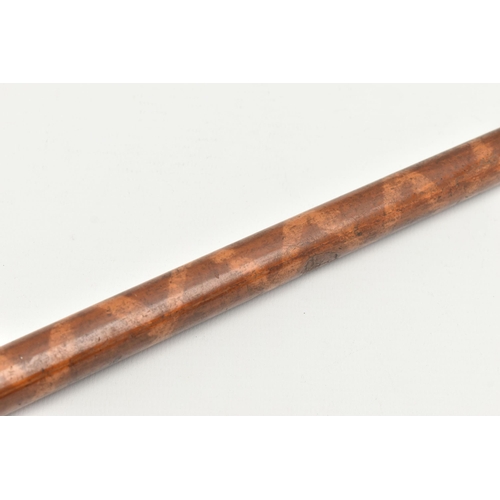 1227A - A REGENCY BAMBOO WALKING CANE, with tooled gilt brass handle and mount, the shaft decorated with a s... 