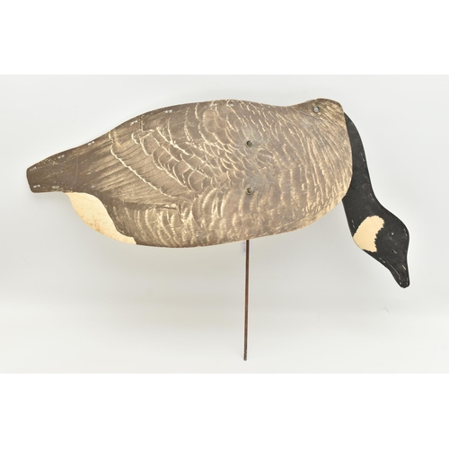 911A - A JOHNSON'S FOLDING STAKE-OUT CANADA GOOSE DECOY, complete with metal stand, the decoy is a lithogra... 