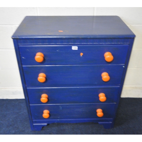 1205 - A LEBUS 20TH CENTURY PAINTED OAK CHEST OF FOUR DRAWERS, width 77cm x depth 46cm x height 94cm (condi... 