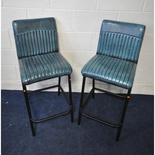 1212 - A PAIR OF BLUE LEATHERETTE HIGH STOOLS, width 44cm x depth 60cm x height 100cm x height to seat 70cm... 