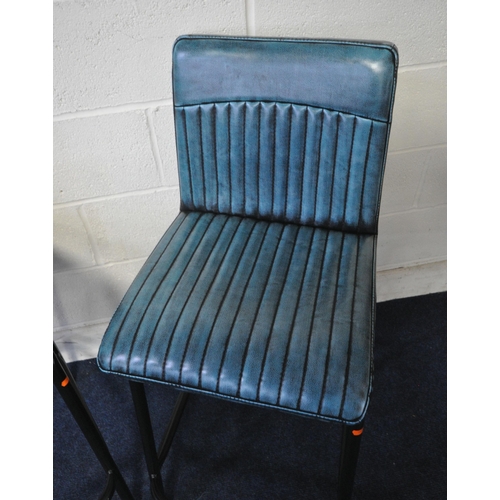 1212 - A PAIR OF BLUE LEATHERETTE HIGH STOOLS, width 44cm x depth 60cm x height 100cm x height to seat 70cm... 