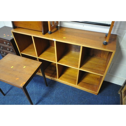 1214 - AN EIGHT SECTION OPEN SHELVING UNIT, width 123cm x depth 34cm x height 79cm, a small mahogany chest ... 