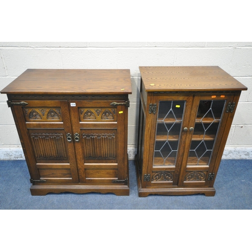 1218 - AN OLD CHARM SOVEREIGN OAK TV CABINET, with double linenfold cupboard doors, width 82cm x depth 49cm... 