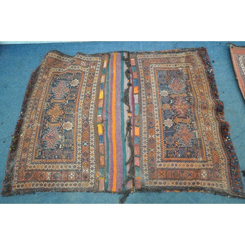 1223 - A LARGE RECTANGULAR KURDISH SADDLE BAG, with repeating geometric patterns, multi-strap borders, and ... 