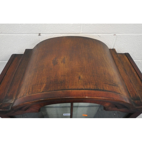 1224 - A REPRODUCTION MAHOGANY DISPLAY CABINET, with a stepped arched top, the single glazed door enclosing... 