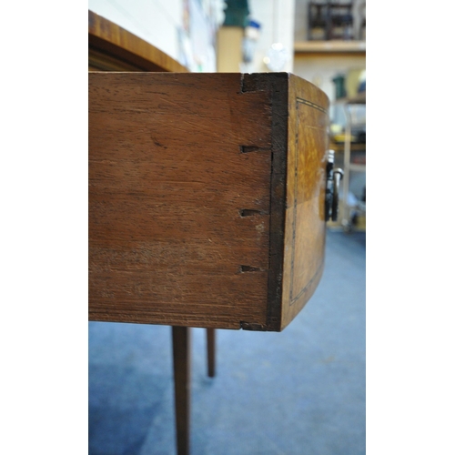 1228 - AN EDWARDIAN SATINWOOD BOWFRONT SIDEBOARD, with a raised back, fitted with two cupboard doors, flank... 