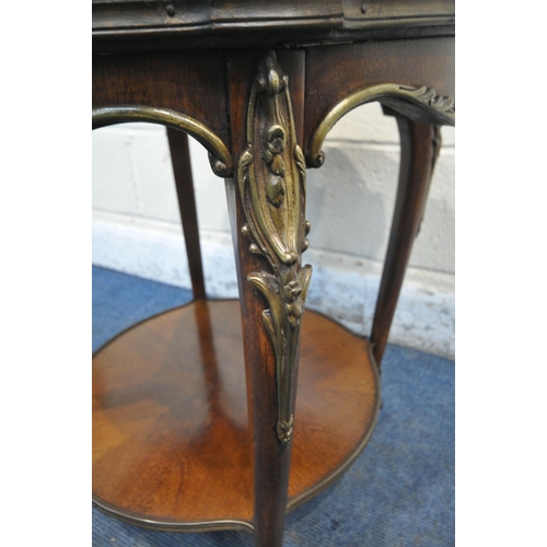 1234 - A LATE 19TH / EARLY 20TH CENTURY FRENCH CIRCULAR LAMP TABLE, the top and undershelf with fan shaped ... 