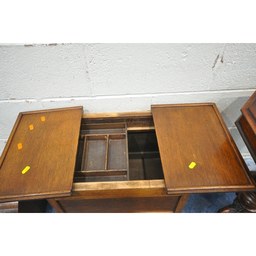 1237 - AN OCTAGONAL WALNUT WORK TABLE, the hinged lid with a chess board to the top, enclosing a fitted int... 