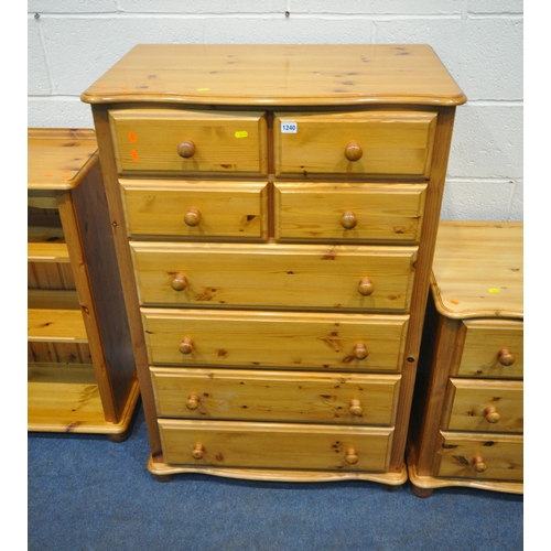 1240 - A MODERN PINE CHEST OF EIGHT DRAWERS, with serpentine front, width 79cm x depth 49cm x height 124cm,... 