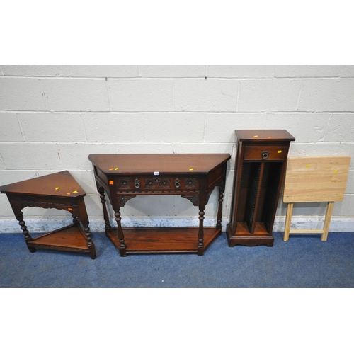 1242 - THREE PIECES OF OLD CHARM OAK OACCASIONAL FURNITURE, to include a canted side table, with a single d... 