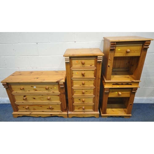 1244 - A MODERN PINE FOUR PIECE BEDROOM SUITE, comprising a chest of three long drawers, width 103cm x dept... 