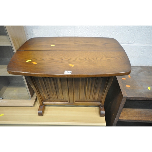 1248 - A SELECTION OF OCCASIONAL FURNITURE, to include an oak linenfold magazine table, with hinged lids, a... 