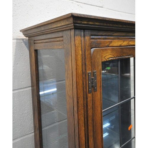 1252 - A 20TH CENTURY OAK DISPLAY CABINET, with two pairs of lead glazed doors, width 80cm x depth 37cm x h... 