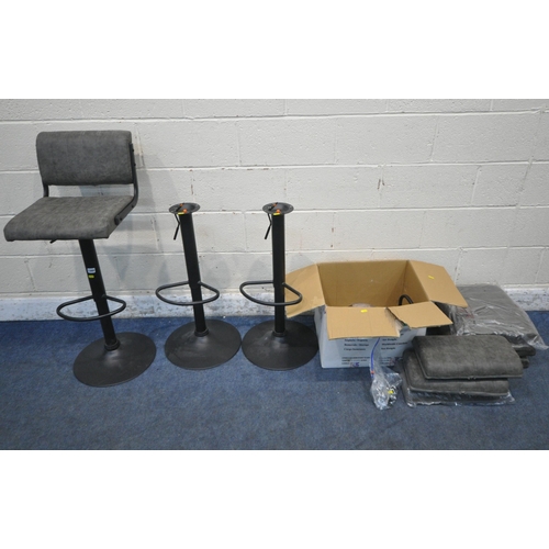 1260 - A SET OF FOUR GREY UPHOLSTERED HEIGHT ADJUSTABLE BAR STOOLS, maximum seat height 81cm x minimum seat... 