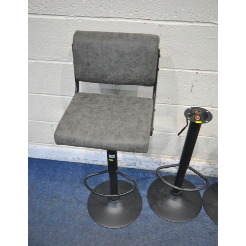 1260 - A SET OF FOUR GREY UPHOLSTERED HEIGHT ADJUSTABLE BAR STOOLS, maximum seat height 81cm x minimum seat... 