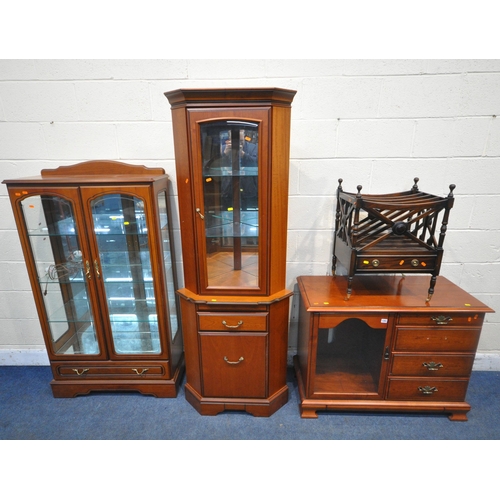 1265 - THREE PIECES OF MODERN FURNITURE, to include a media cabinet, with four drawers, and a glass door, w... 