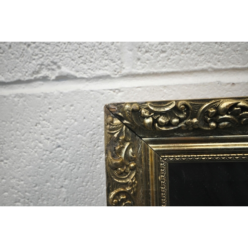 1268 - A LARGE RECTANGULAR GILT FRAME BEVELED EDGE WALL MIRROR, 128cm x 100cm (condition report: small chip... 