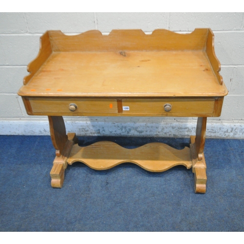 1295 - A 19TH CENTURY PINE WASHSTAND, with raised back and sides, two frieze drawers, raised on shaped legs... 