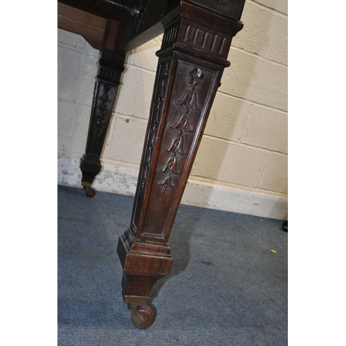 1300 - AN EDWARDIAN MAHOGANY WIND OUT DINING TABLE, with two additional leaves raised on square tapered leg... 