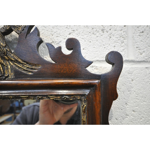 1301 - TWO REGENCY STYLE FRETWORK WALL MIRRORS, one with bird carving to the top, largest 40cm x 69cm (cond... 