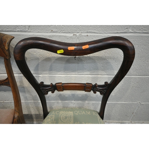 1313 - A PAIR OF REGENCY ROSEWOOD CHAIRS, with shaped backrest, raised on tapered and fluted front legs, an... 