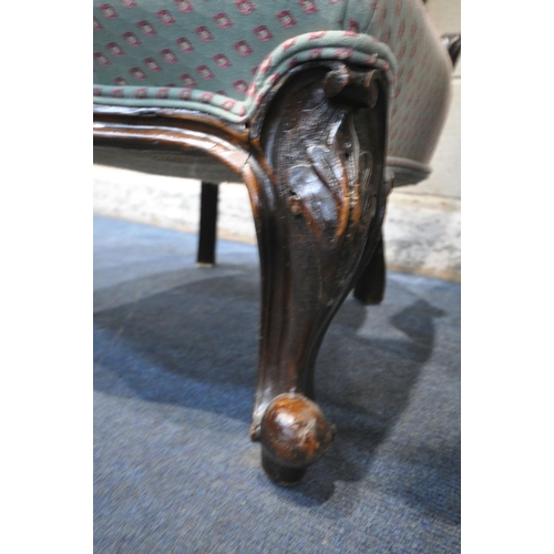 1314 - A VICTORIAN MAHOGANY SPOON BACK CHAIR, with buttoned back rest, scrolled details, raised on shaped l... 