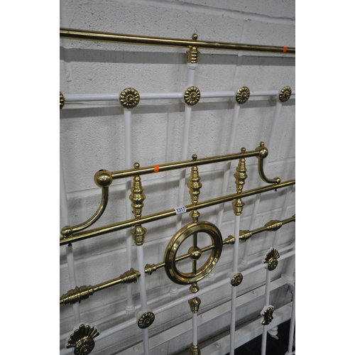 1317 - A LATE 19TH CENTURY BRASS AND METAL 4FT6 BEDSTEAD, with side rails (condition report: some loses and... 