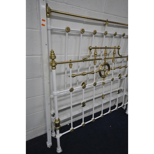 1317 - A LATE 19TH CENTURY BRASS AND METAL 4FT6 BEDSTEAD, with side rails (condition report: some loses and... 