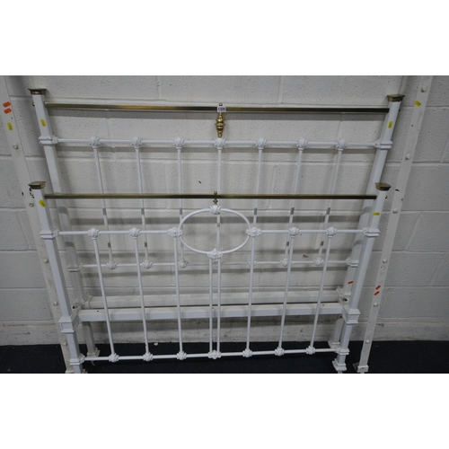 1320 - A LATE 19TH BRASS AND METAL 4FT6 BEDSTEAD, with side rails (condition report: overpainted)