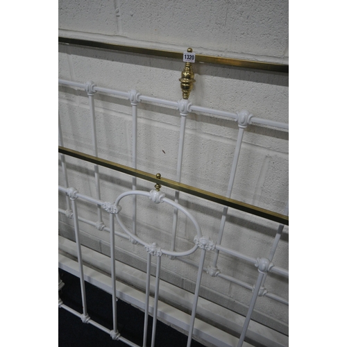 1320 - A LATE 19TH BRASS AND METAL 4FT6 BEDSTEAD, with side rails (condition report: overpainted)