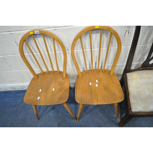 1333 - LUCIAN ERCOLANI, A PAIR OF MID CENTURY ELM AND BEECH CHAIRS, along with another chair (condition rep... 