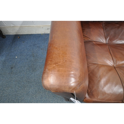 1340 - A LARGE BROWN LEATHER SOFA, length 238cm x depth 96cm x height 75cm (condition report: general signs... 