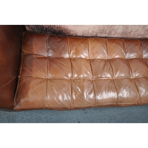 1340 - A LARGE BROWN LEATHER SOFA, length 238cm x depth 96cm x height 75cm (condition report: general signs... 