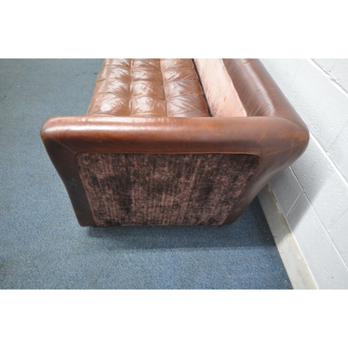 1340 - A LARGE BROWN LEATHER SOFA, length 238cm x depth 96cm x height 75cm (condition report: general signs... 