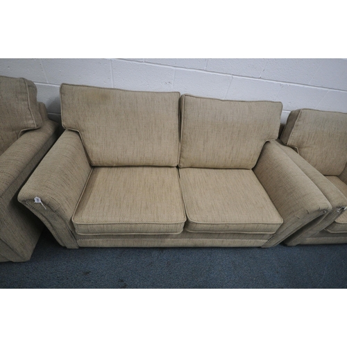 1341 - AN OATMEAL UPHOLSERED FOUR PIECE LOUGE SUITE, comprising a two seater sofa, length 177cm x depth 94c... 