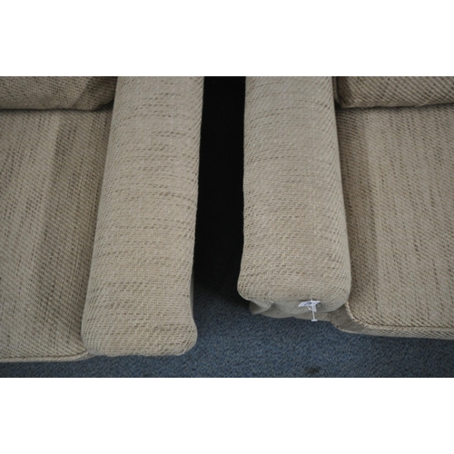 1341 - AN OATMEAL UPHOLSERED FOUR PIECE LOUGE SUITE, comprising a two seater sofa, length 177cm x depth 94c... 