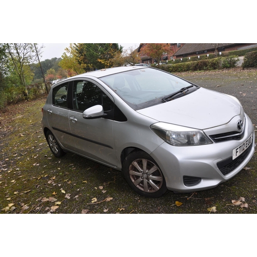 1002 - A 2012 TOTOYA YARIS TR-VVT-1 FIVE DOOR HATCHBACK CAR IN SILVER with a 1329cc petrol engine, 6 speed ... 