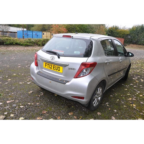 1002 - A 2012 TOTOYA YARIS TR-VVT-1 FIVE DOOR HATCHBACK CAR IN SILVER with a 1329cc petrol engine, 6 speed ... 