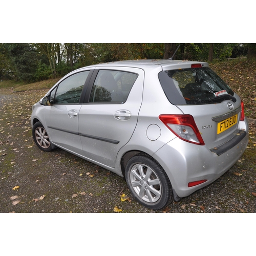 1002 - A 2012 TOTOYA YARIS TR-VVT-1 FIVE DOOR HATCHBACK CAR IN SILVER with a 1329cc petrol engine, 6 speed ... 