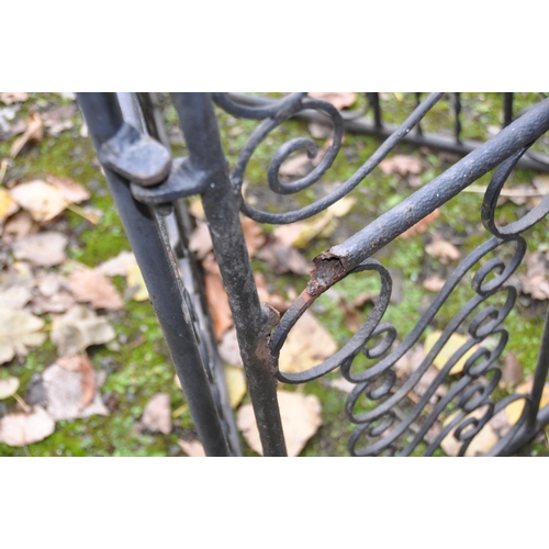 1005 - A WROUGHT IRON LATE 20th CENTURY TRIPLE DRIVE WAY GATE height 92cm each section width 87cm. Conditio... 