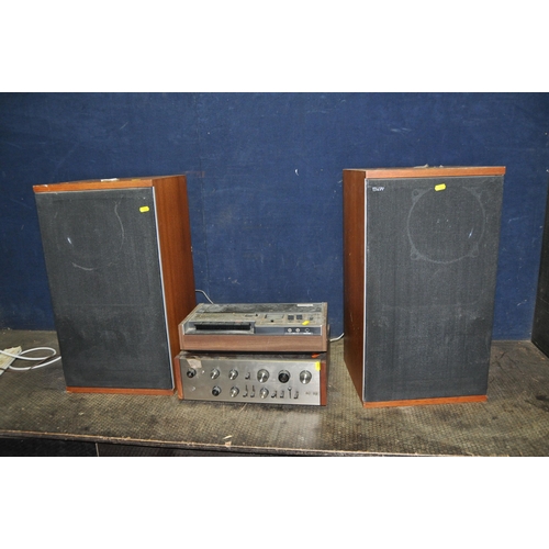 1064 - A PAIR OF BOWERS AND WILKINS DM2 VINTAGE HI FI SPEAKERS in teak cabinets, a Pioneer SA1000 amplifier... 