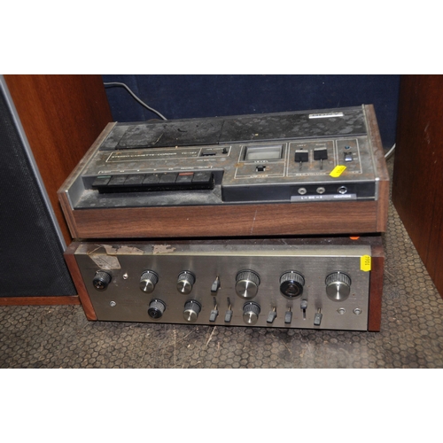 1064 - A PAIR OF BOWERS AND WILKINS DM2 VINTAGE HI FI SPEAKERS in teak cabinets, a Pioneer SA1000 amplifier... 