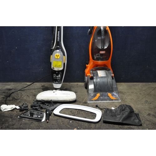 1074 - A VAX POWER MAX CARPET CLEANER and a Morphy Richards Steam mop and attachments (both PAT pass and wo... 